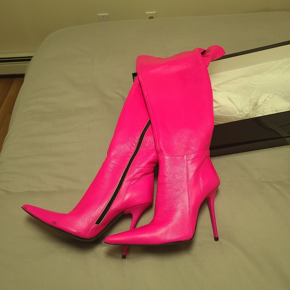 Over The Knee Hot Pink Genuine Leather Stiletto Boots 5-in Heel Read Description - Picture 17 of 17